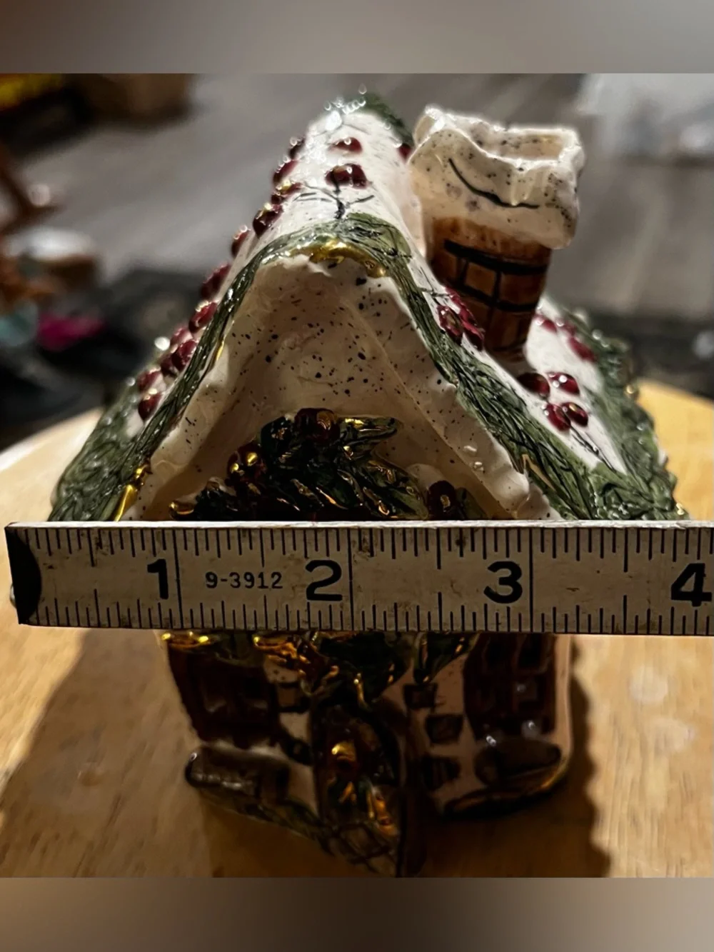 Blue Sky Heather Goldminc Christmas Cottage Tealight House Holly Berry Vintage